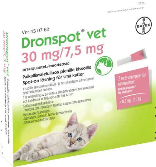 DRONSPOT VET 30/7,5 mg paikallisvaleluliuos (pienille kissoille)2x0,35 ml