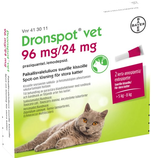 DRONSPOT VET 96/24 mg paikallisvaleluliuos (suurille kissoille)2x1,12 ml