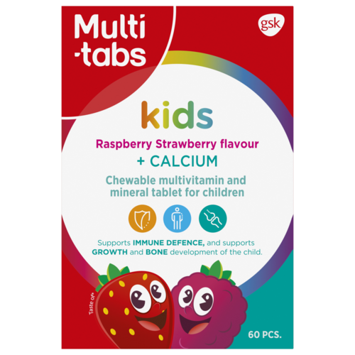 Multi-tabs Kids Monivitamiini + Kalsium Vadelma-Mansikka 60 purutabl